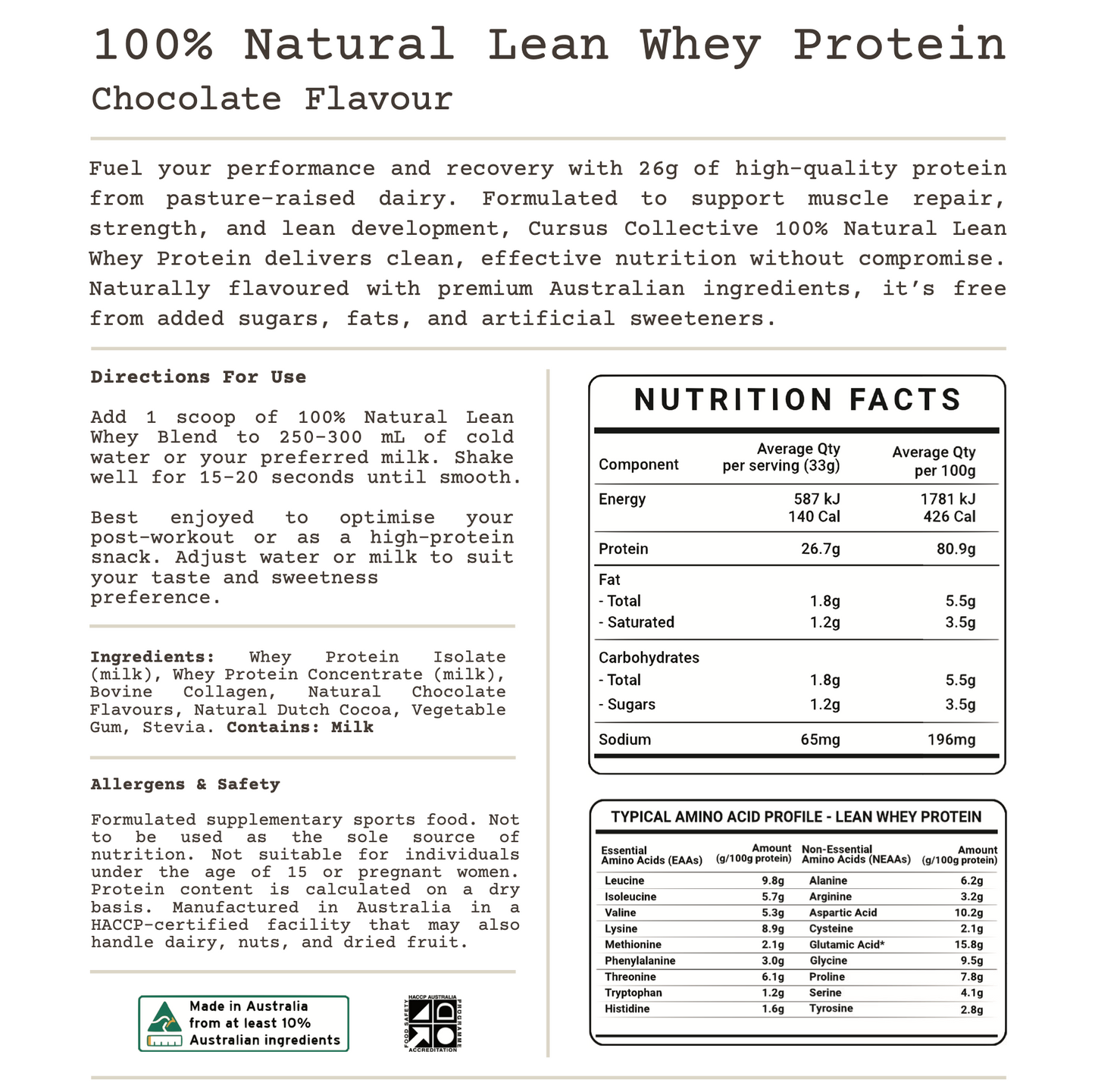 Cursus Collective 100% Natural Lean Whey Protein