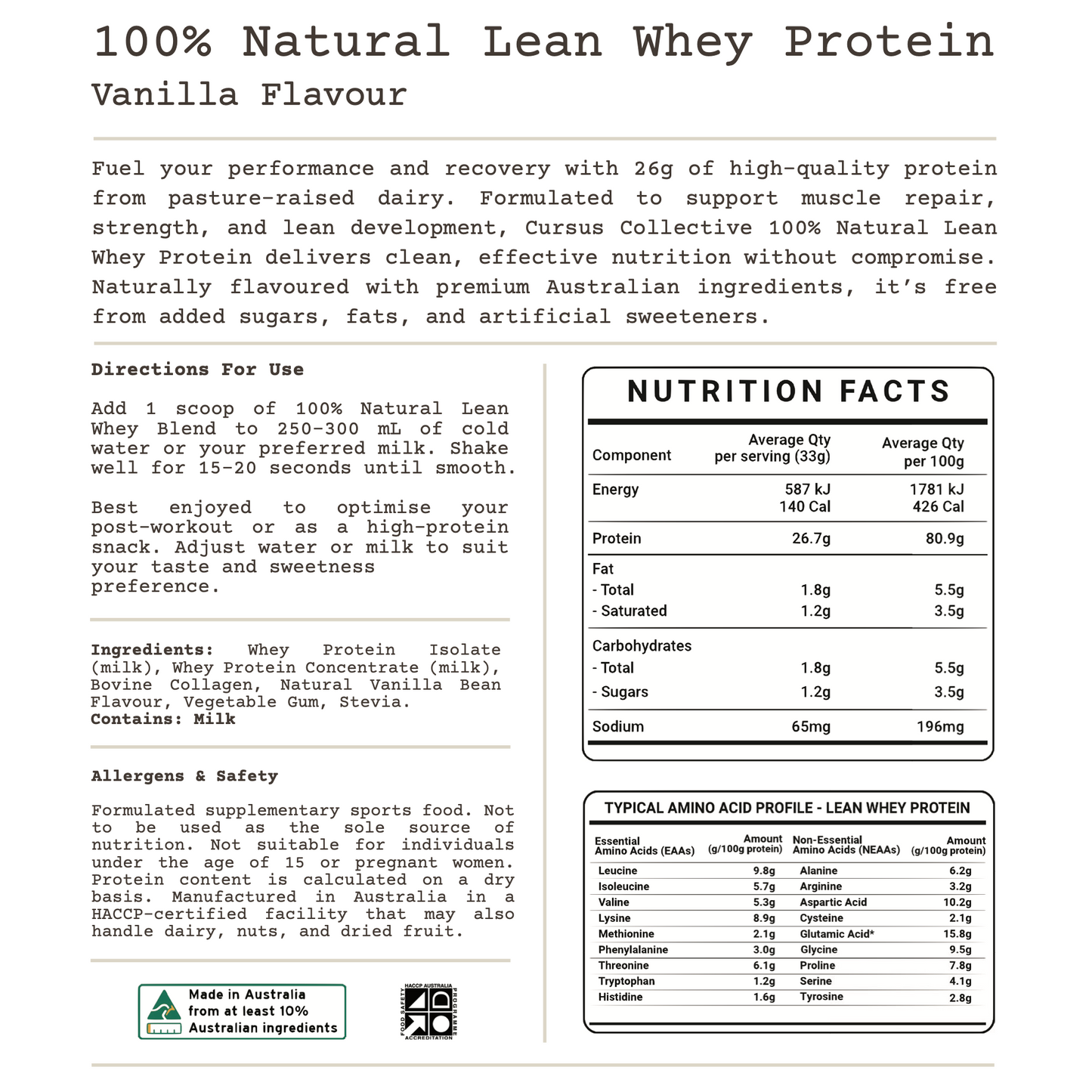 Cursus Collective 100% Natural Lean Whey Protein